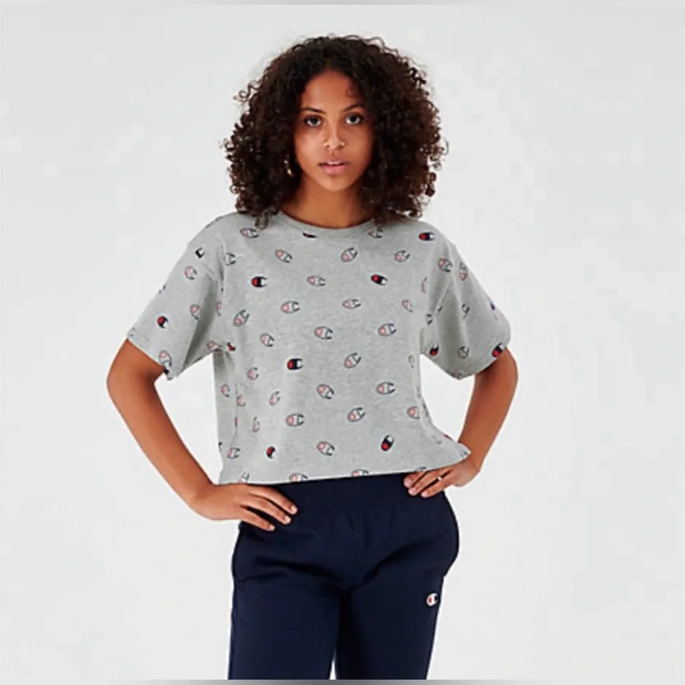 Champion Heritage Cropped Logo Tee Oxford Grey XS